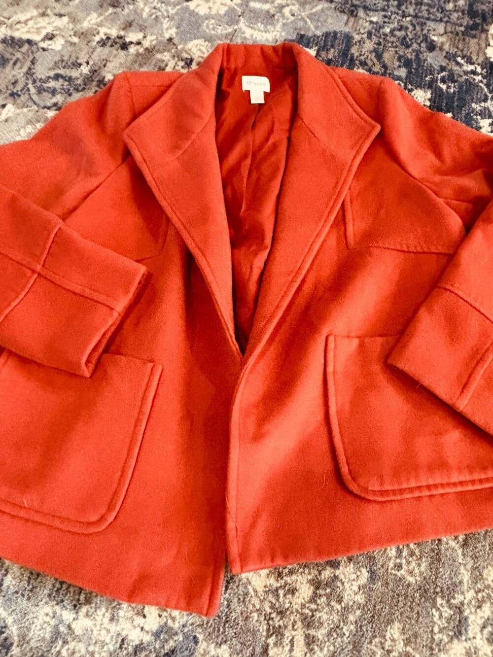 Chico's Red Blazer Jacket Size 2 Open Front Pocket Coat